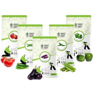 seeds cart indian veggie combo (tomato,chilli, brinjal, okra, capsicum) planting seeds | non hybrid, open pollinated and non gmo | vegetable seed for farming, home & kitchen garden (approx 960)